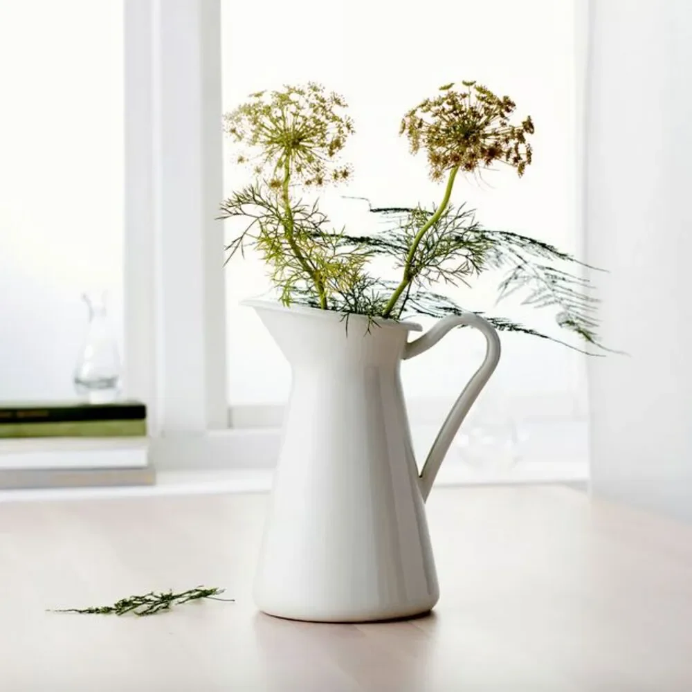 IKEA SOCKERART White Pitcher Vase metal enamel 6.5” farmhouse country